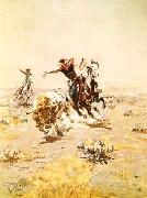 Charles M Russell O.H.Cowboys Roping a Steer oil painting reproduction